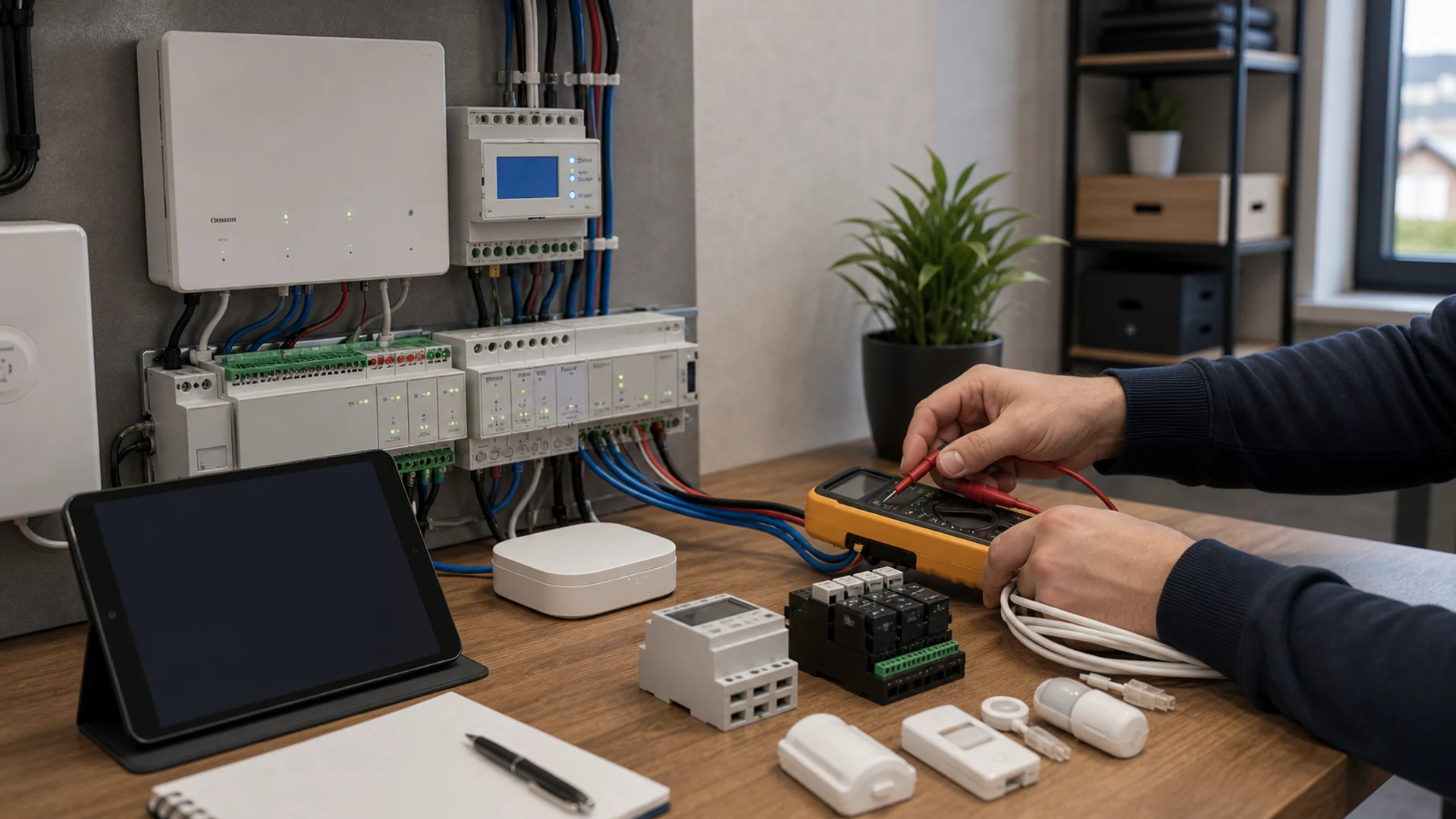 Automatyka i inteligentny dom z optymalizacja energii pokazane jako realistyczna scena techniczna dla uslugi IT w Bielsku-Bialej