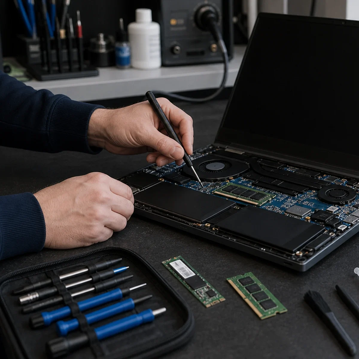 Najczestsze objawy, z ktorymi trafiaja do mnie laptopy pokazane jako realistyczna scena techniczna dla uslugi IT w Bielsku-Bialej