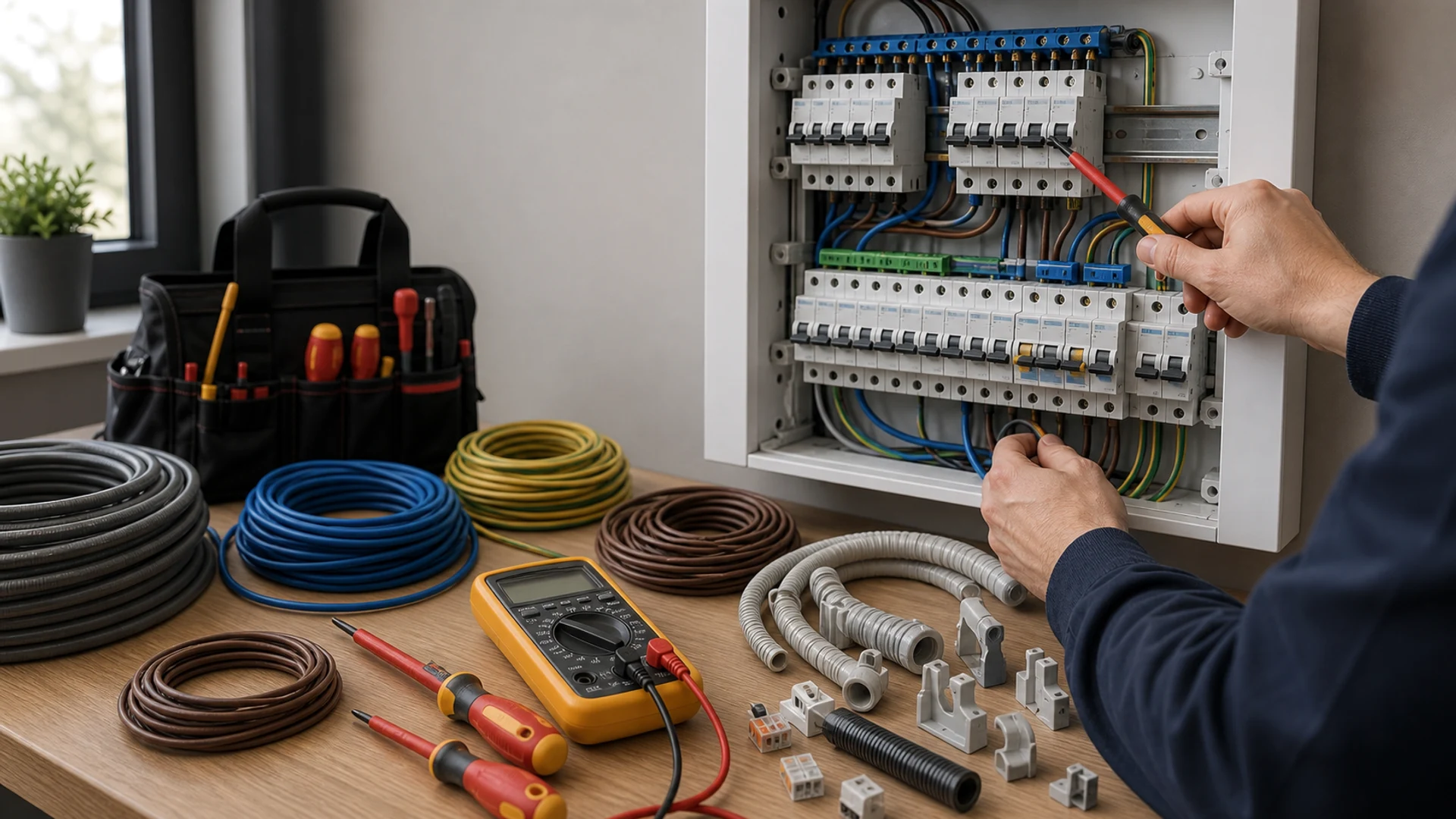 Uslugi elektryczne - montaze i projektowanie Bielsko-Biala pokazane jako realistyczna scena techniczna dla uslugi IT w Bielsku-Bialej